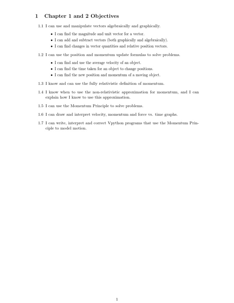 Chapter 1 and 2 Objectives | PDF