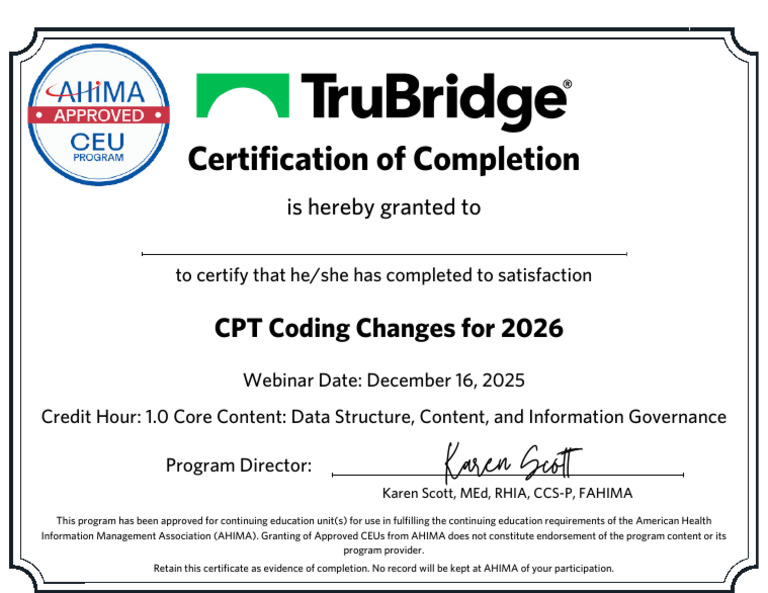 AHIMA CPT Coding Changes For 2026 | PDF