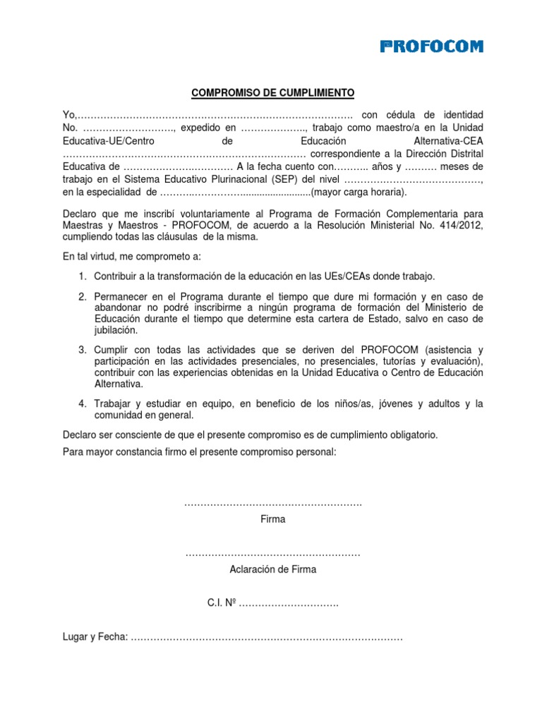 Compromiso de Cumplimiento PROFOCOM | PDF