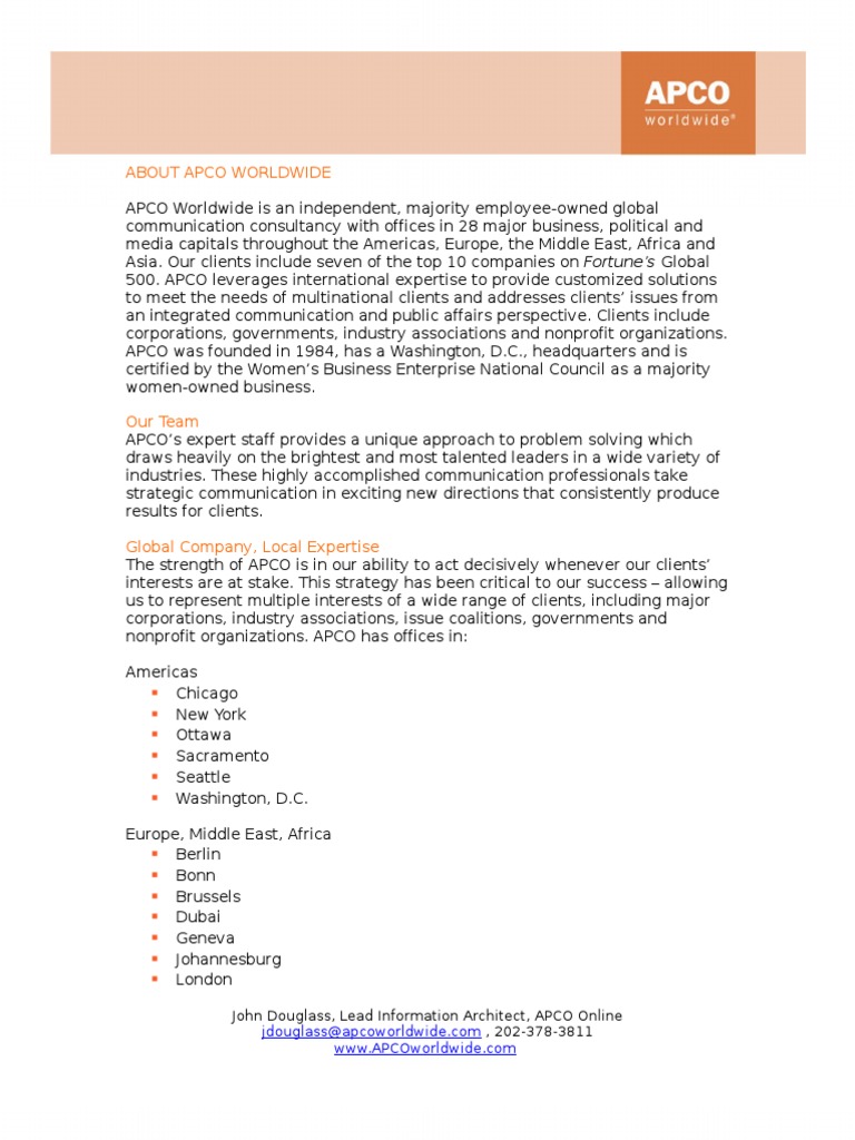 About APCO Worldwide | PDF | Strategic Management | Investor