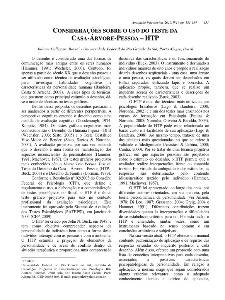 Teste HTP: Interpretação e Aplicação | PDF | Desenho | Informação