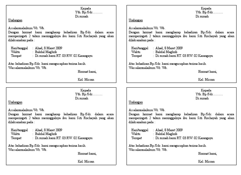 Undangan Tahlilan 2 Th
