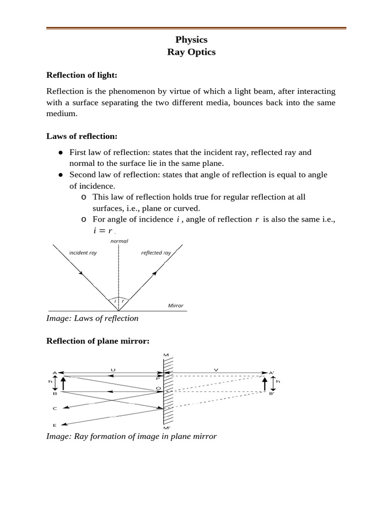 Revision Notes On Ray Optics and Optical Instruments For NEET 2025 ...