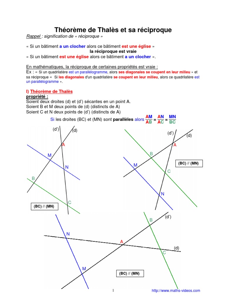 Fiche De Revision Theoreme De Thales Théorème de Thalès | PDF | Triangle | Géométrie euclidienne