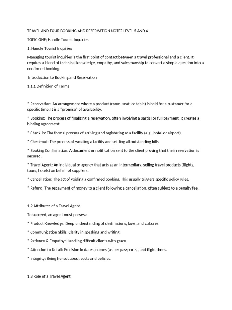 Travel and Tour Booking and Reservation Notes Cdacc | PDF | Tourism ...