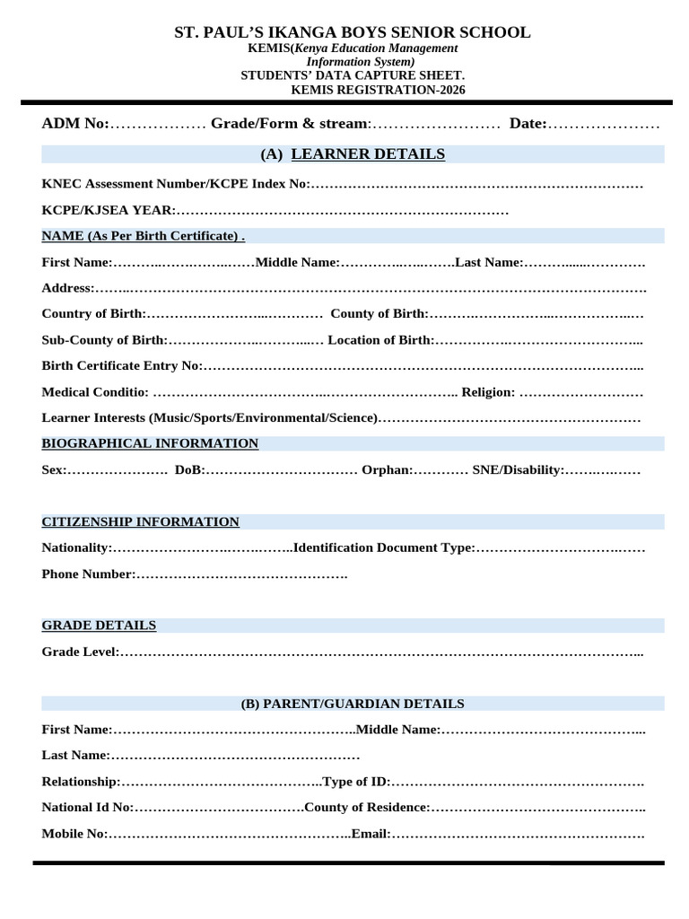 Kemis Data Capture Form - 2026 - 052731 | PDF