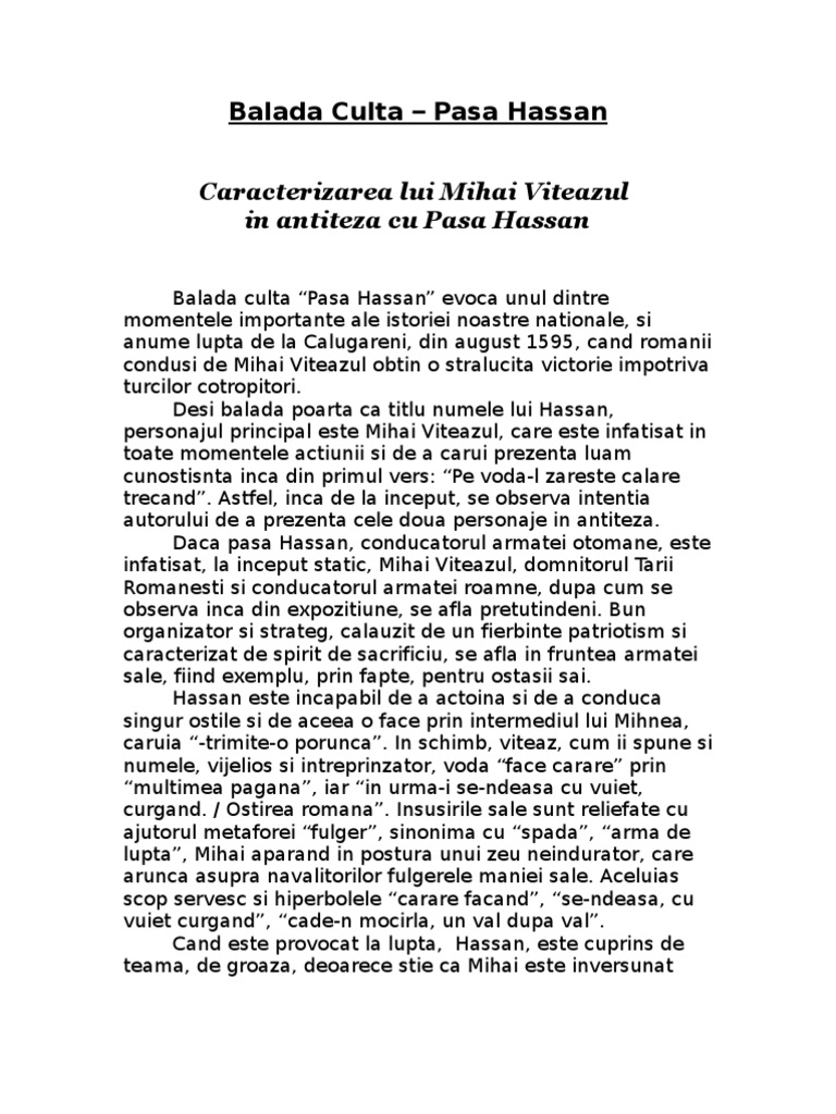 WWW - Educativ.ro George Cosbuc Pasa Hassan (Antiteza Mihai Viteazul