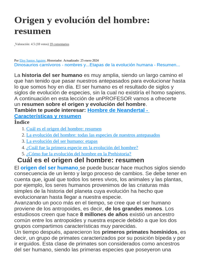 Origen y Evolución Del Hombre | PDF | Homo | Evolución humana