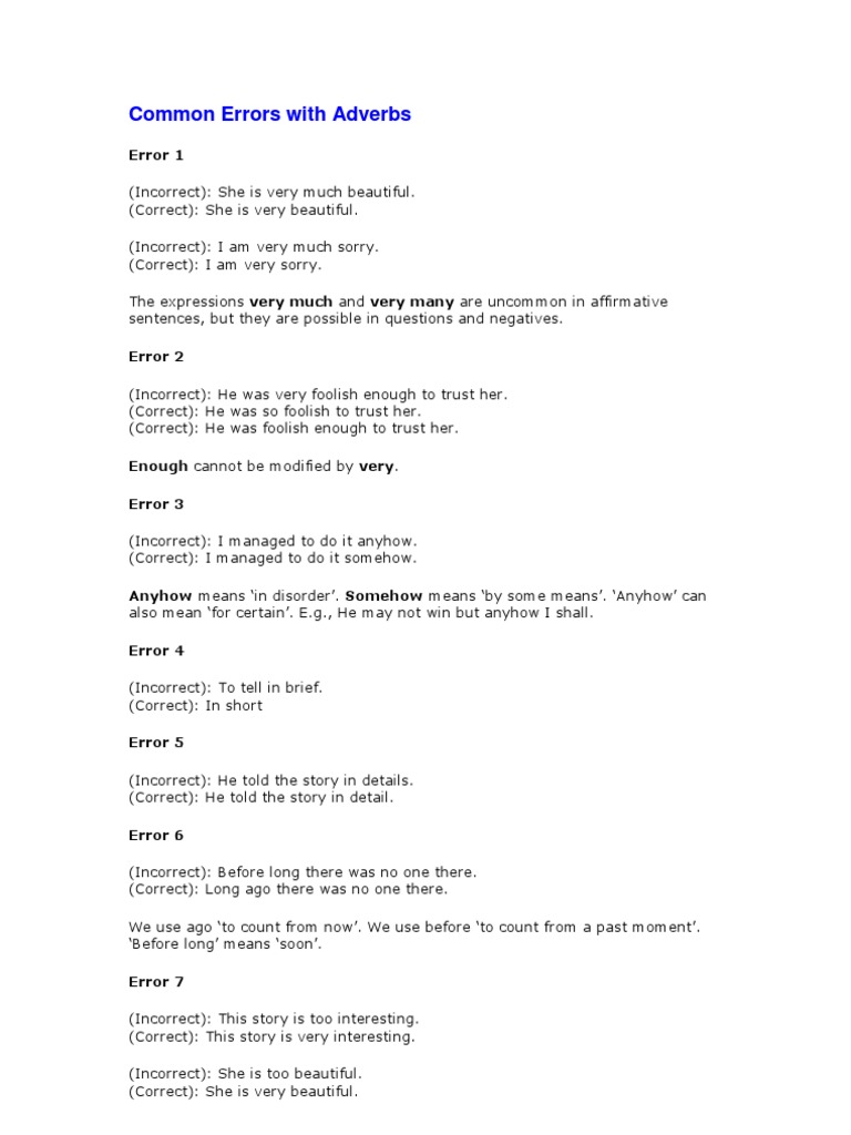 Common Errors With Adverbs Grammatical Number Adverb