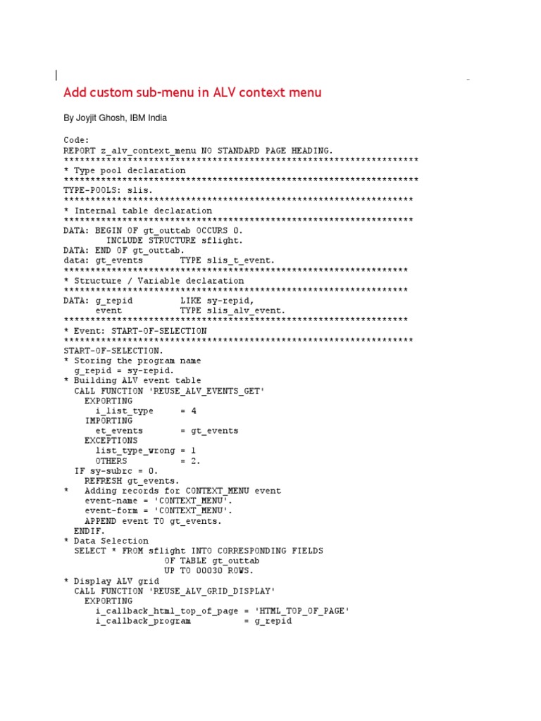 Custom ALV Context Menu Sub-menu | PDF | Software Development ...