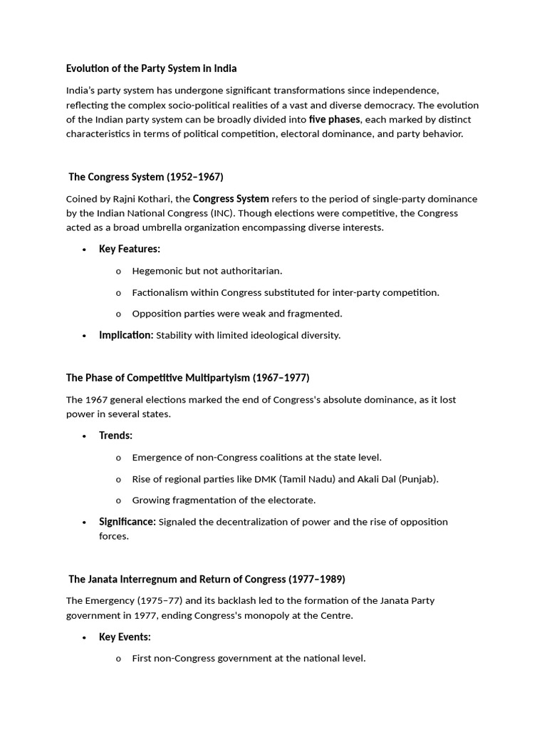 Evolution of Party System | PDF | Indian National Congress | Political ...