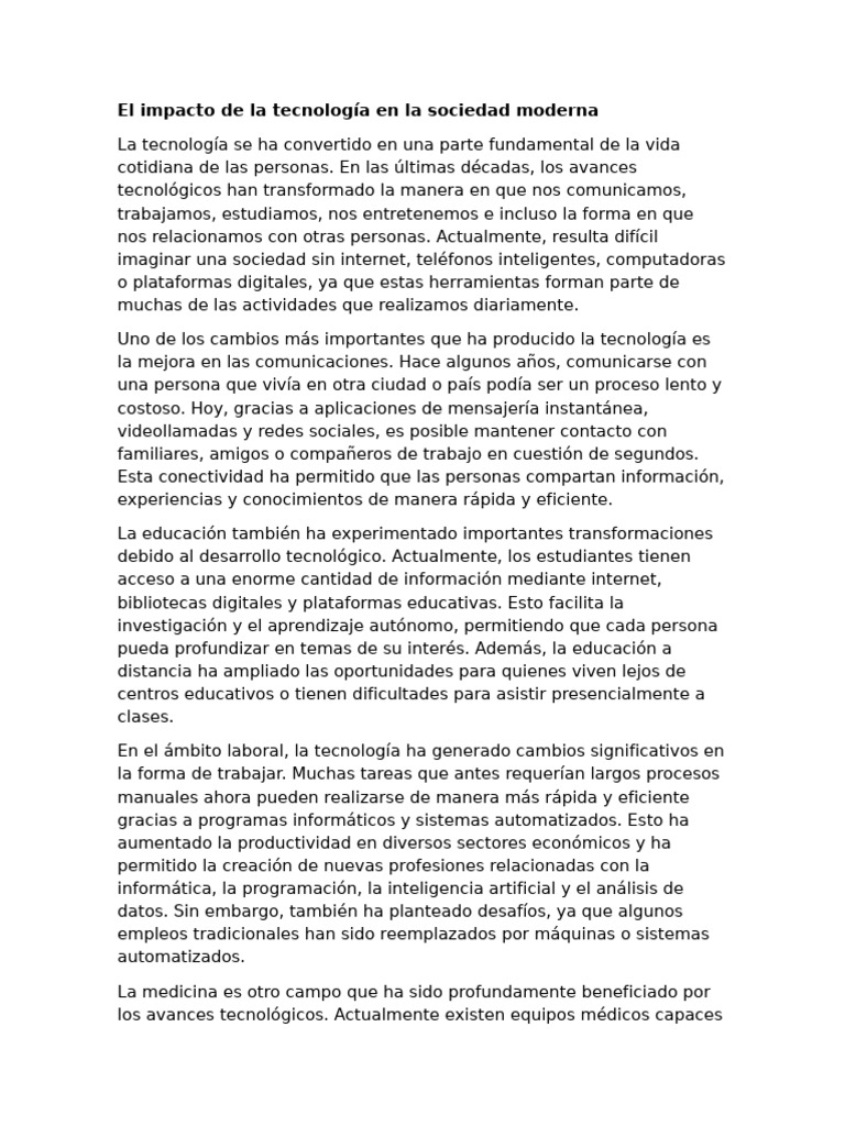 El Impacto de La Tecnología en La Sociedad Moderna | PDF | Informática ...