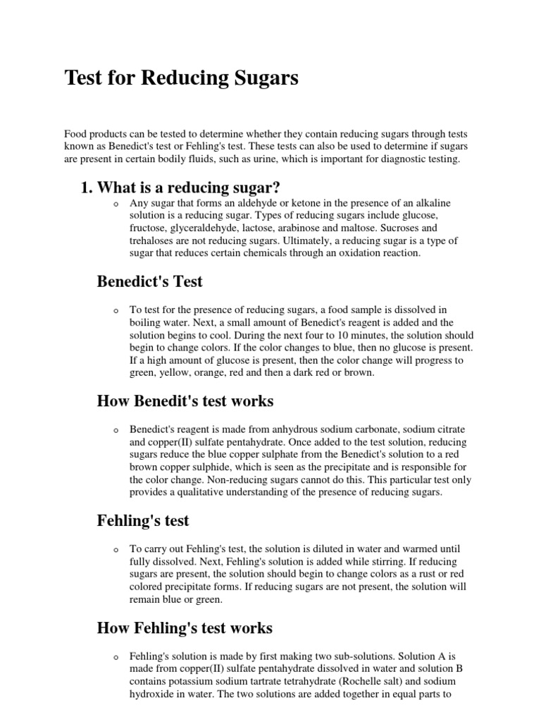 Test For Reducing Sugars PDF Chemical Compounds Chemical Substances