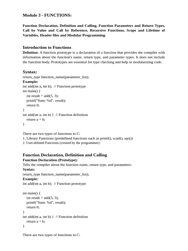 Unit III Functions and Pointers | PDF | Parameter (Computer Programming ...