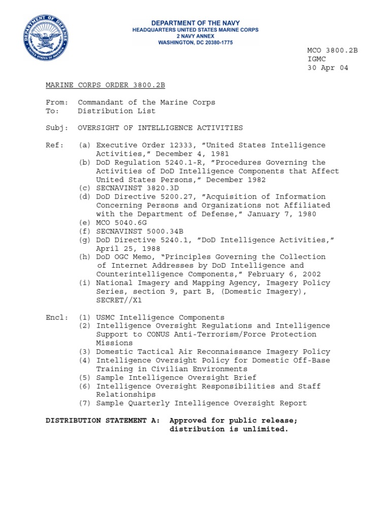Intelligence Oversight in the USMC | PDF | Military Intelligence ...