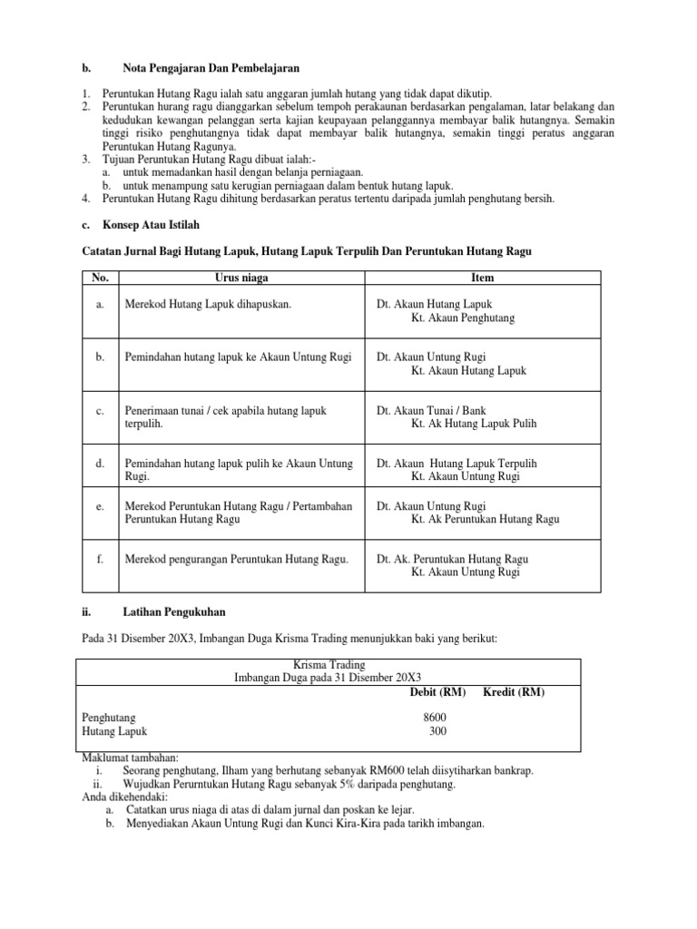 Latihan Peruntukan Hutang Ragu Pdf