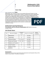 Mathematics 1201 Course Descriptor