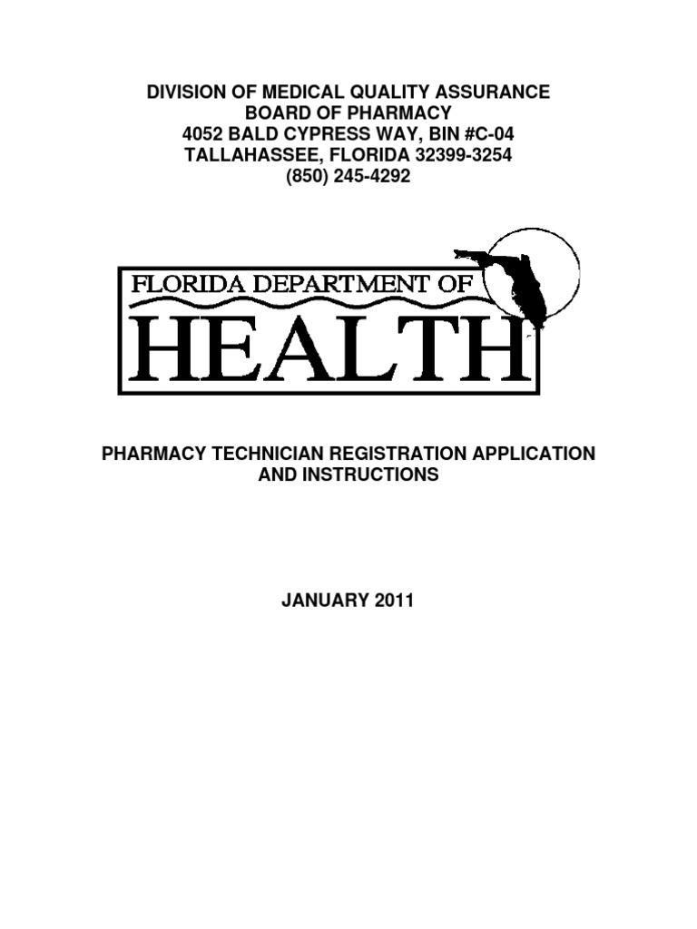 Division of Medical Quality Assurance Board of Pharmacy 4052 Bald