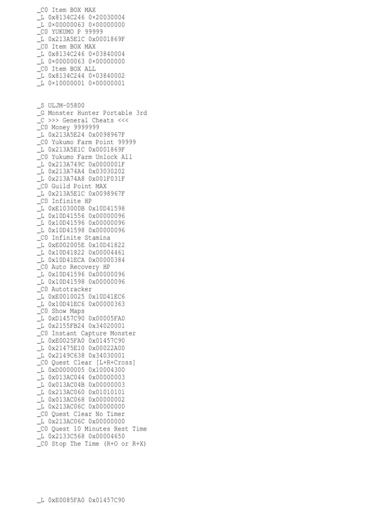 Mhp3 Cwcheat Database Leisure Sports