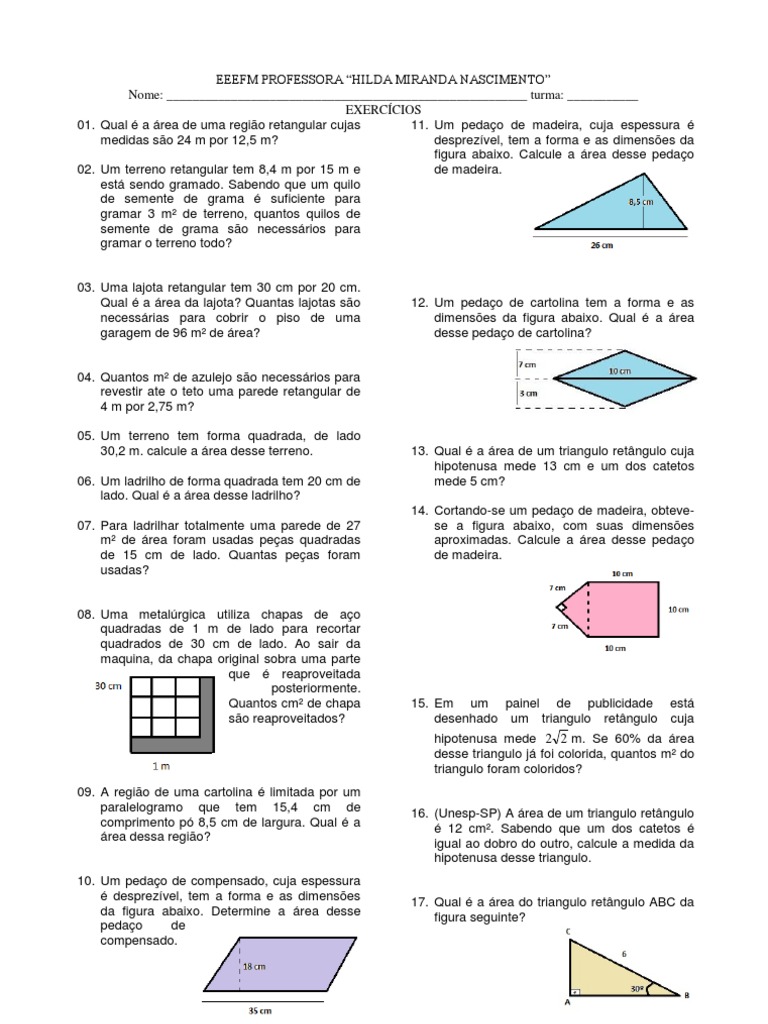 LISTA 1 - Exercicios de Geometria Plana | PDF | Triângulo | Geometria ...