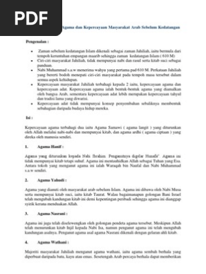 Bincangkan Bentuk Agama Dan Kepercayaan Masyarakat Arab Sebelum Kedatangan Pdf
