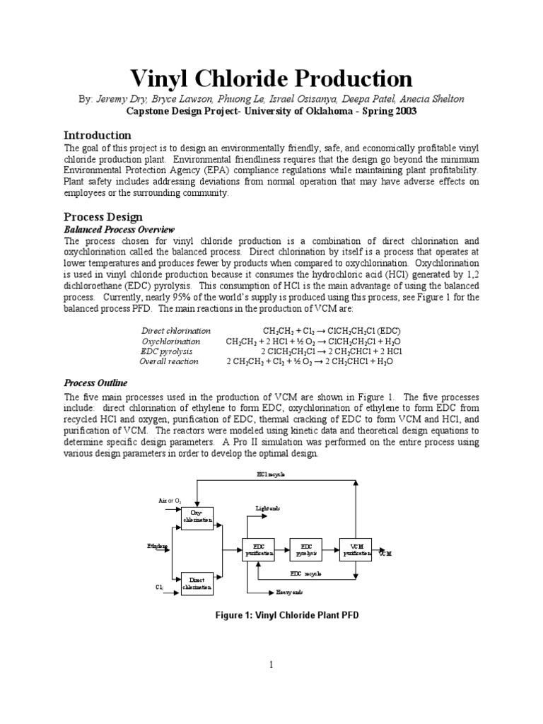 Vinyl Chloride ProductionSummary PDF Polyvinyl Chloride Pyrolysis