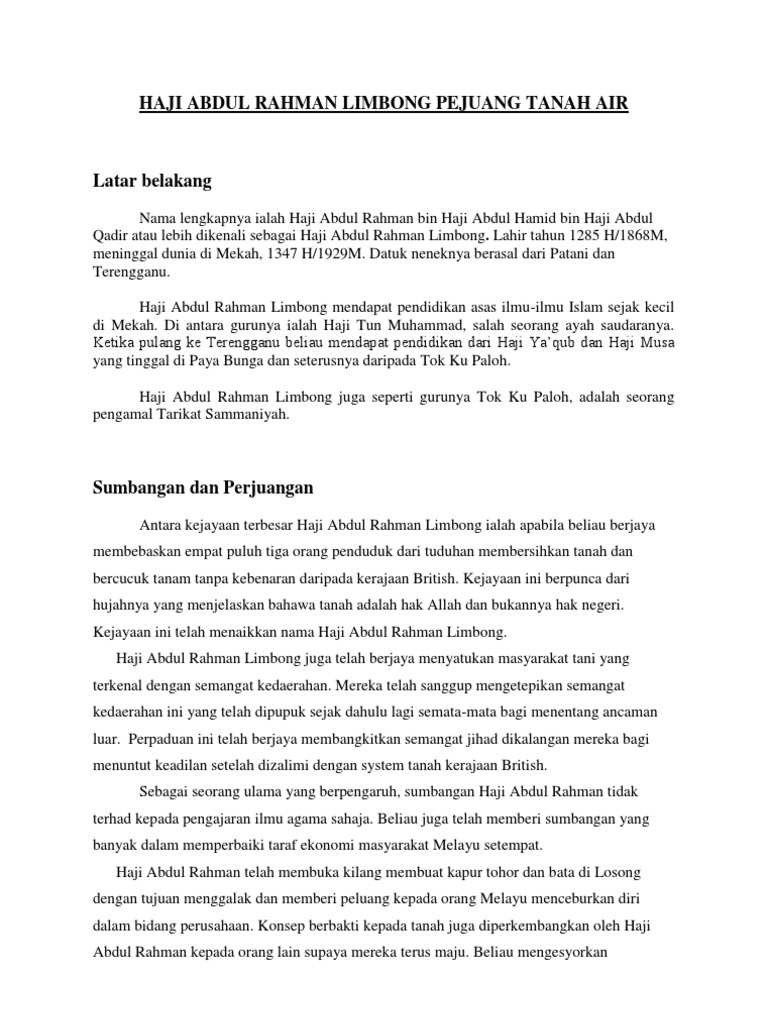 Sejarah Haji Abdul Rahman Limbong Lertyi