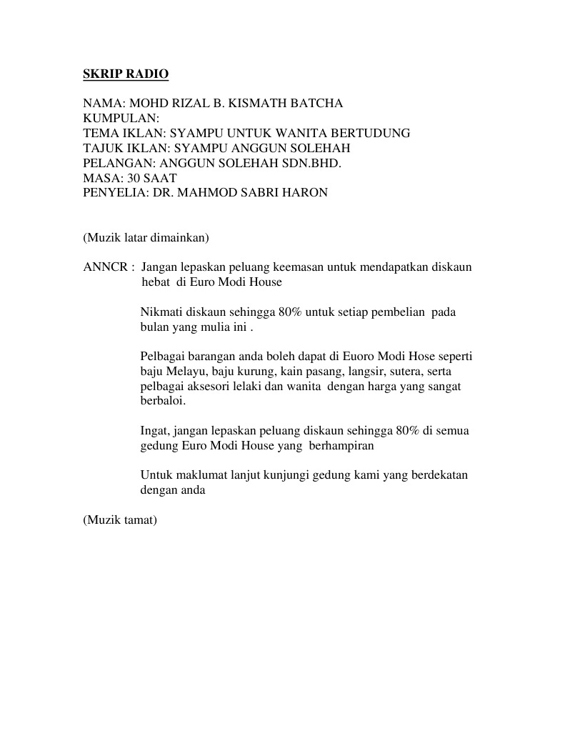 Skrip Radio Pakaian