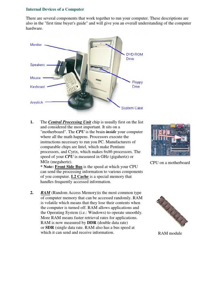 Internal Devices of a Computer Random Access Memory Computer Data