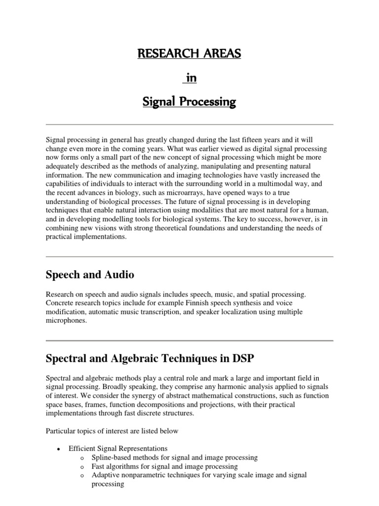 Research Areas in Signal Processing PDF Digital Signal Processing
