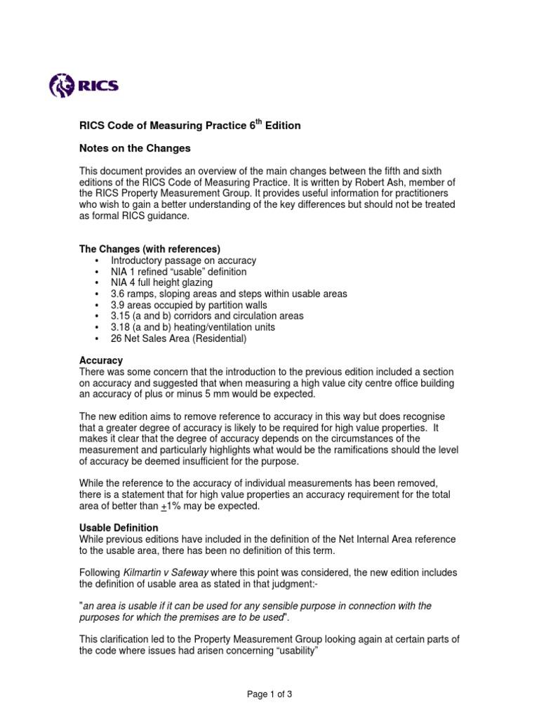 RICS Measuring Practice 6th Edition Changes | PDF | Real Estate Appraisal