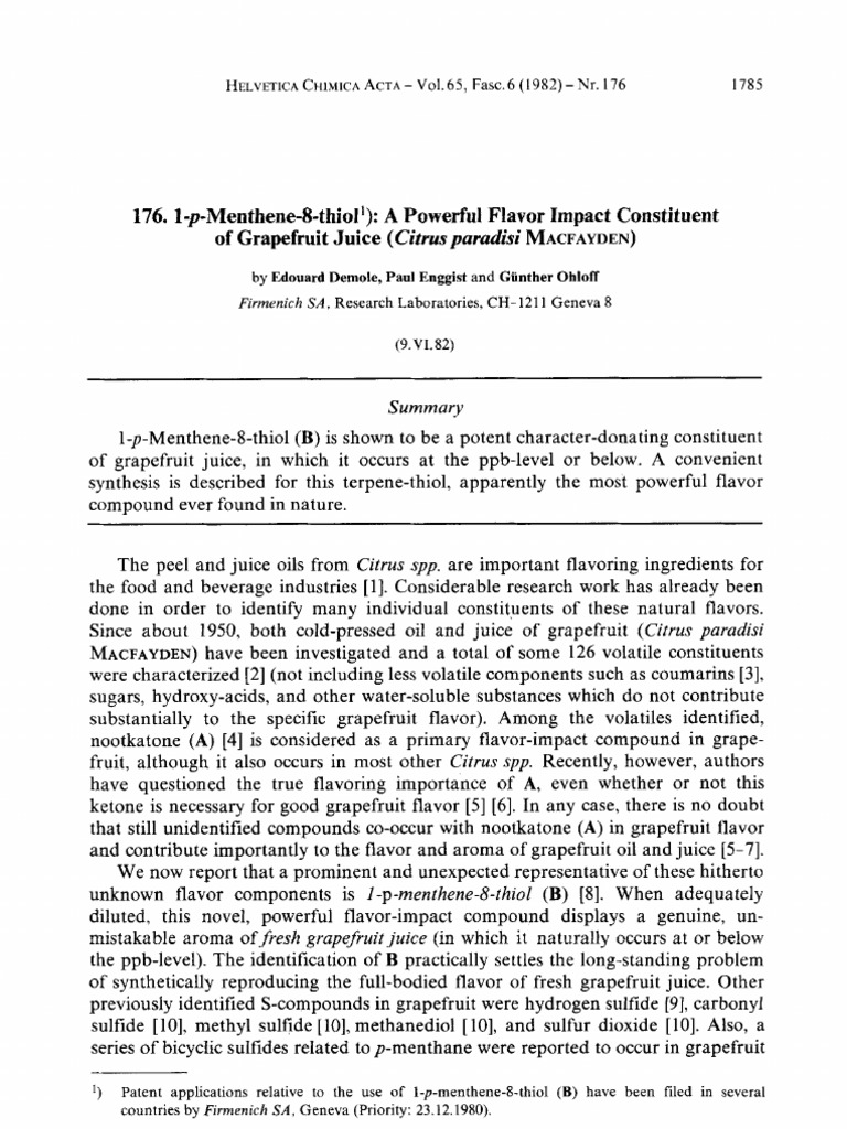 A Powerful Flavor Impact Constituent of Grapefruit Juice PDF Gas