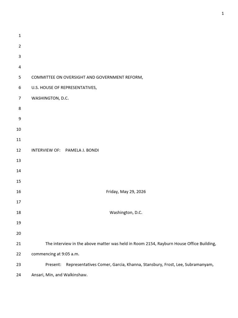 House Oversight Committee releases transcript of Pam Bondi's Jeffrey Epstein probe  interview | PDF