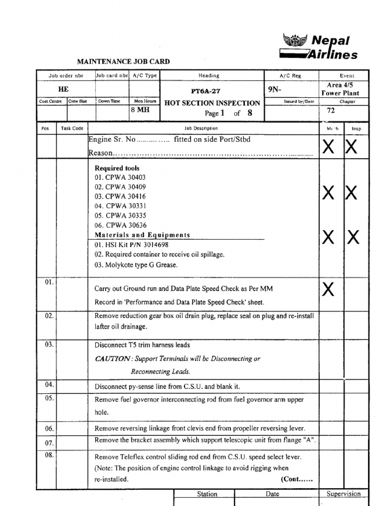 PT6A-27 HSI Check Sheet | PDF | Propulsion | Machines