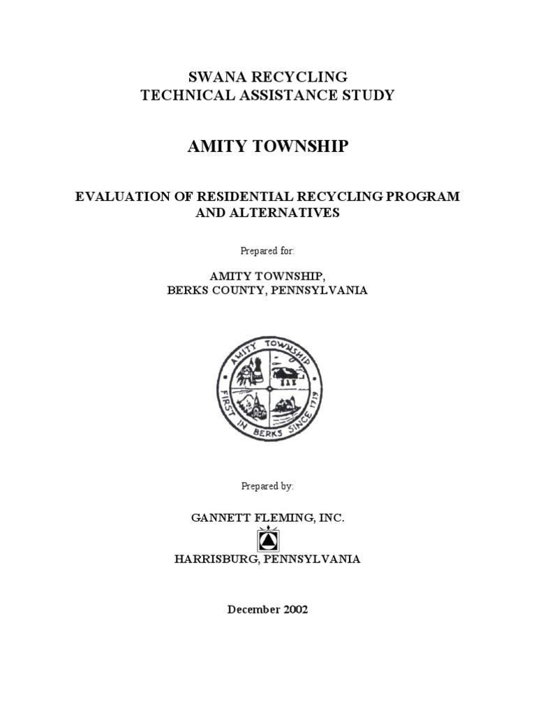 Amity Township Swana Recycling Technical Assistance Study PDF Recycling Waste Management
