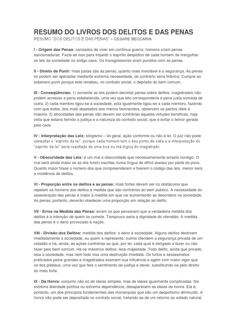 Resumo Do Livro Dos Delitos E Das Penas