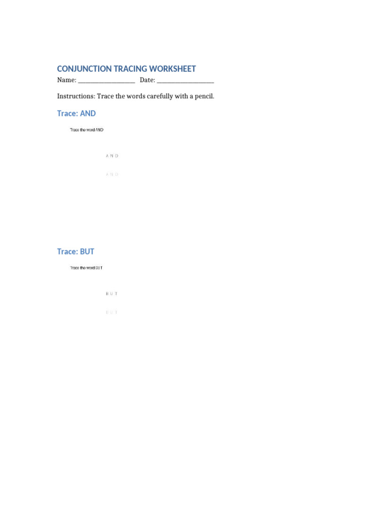Simple Tracing Conjunction Worksheet | PDF