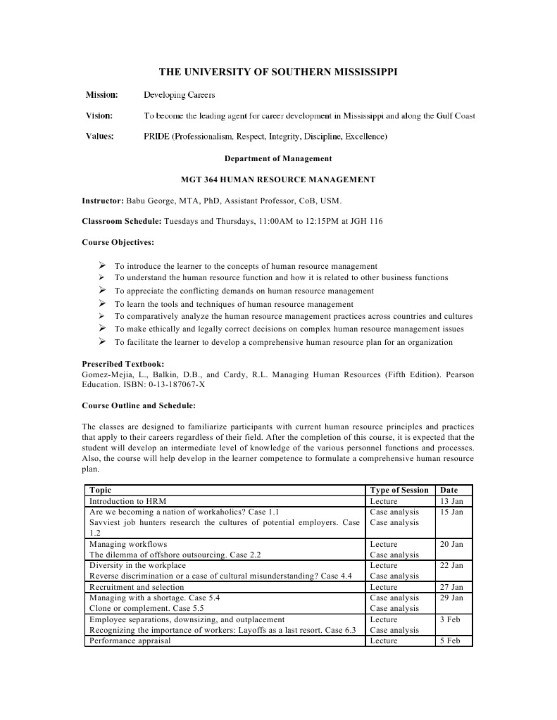 Human Resource Management Course Syllabus | PDF | Americans With ...
