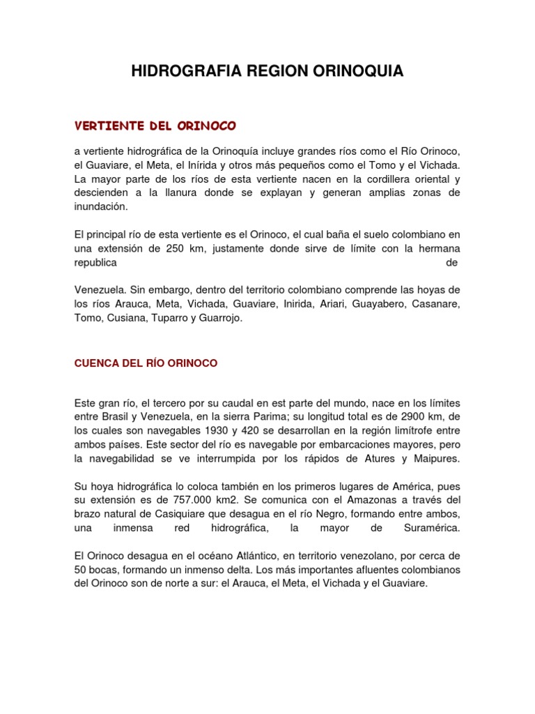 La hidrografía de la cuenca del río Orinoco: principales ríos ...