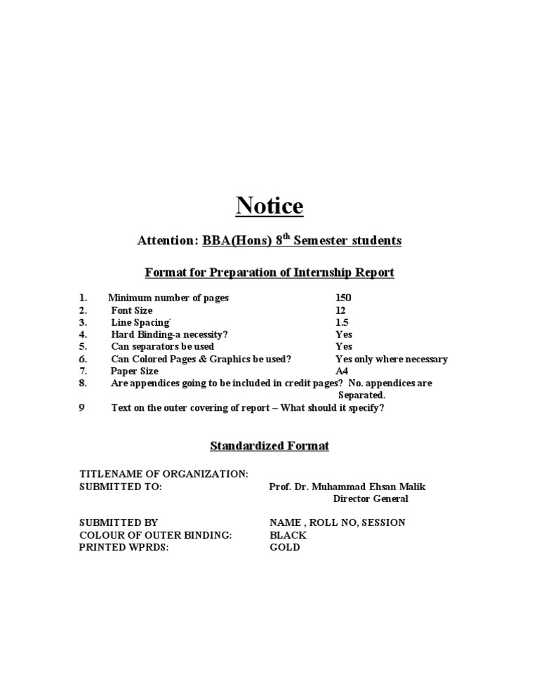 Internship Report Binding Guidelines | PDF