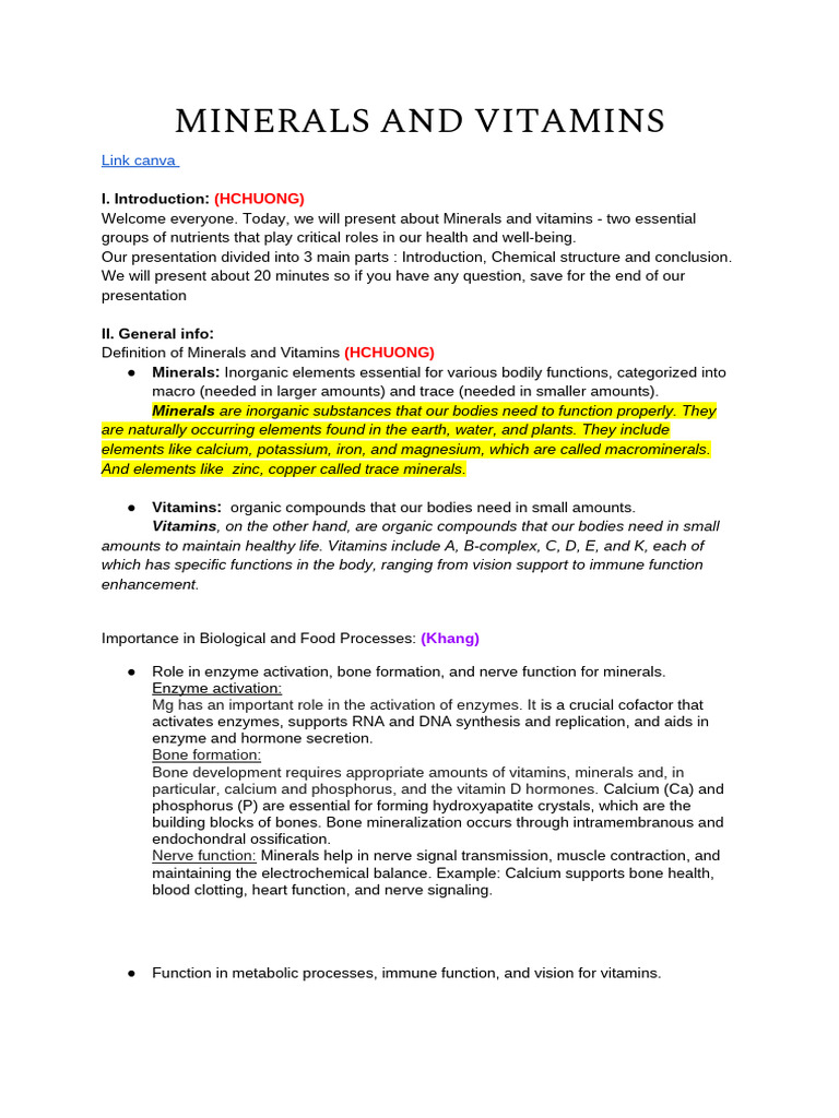 (FC&BioChem) - Minerals and Vitamin | PDF | Nutrients | Vitamin