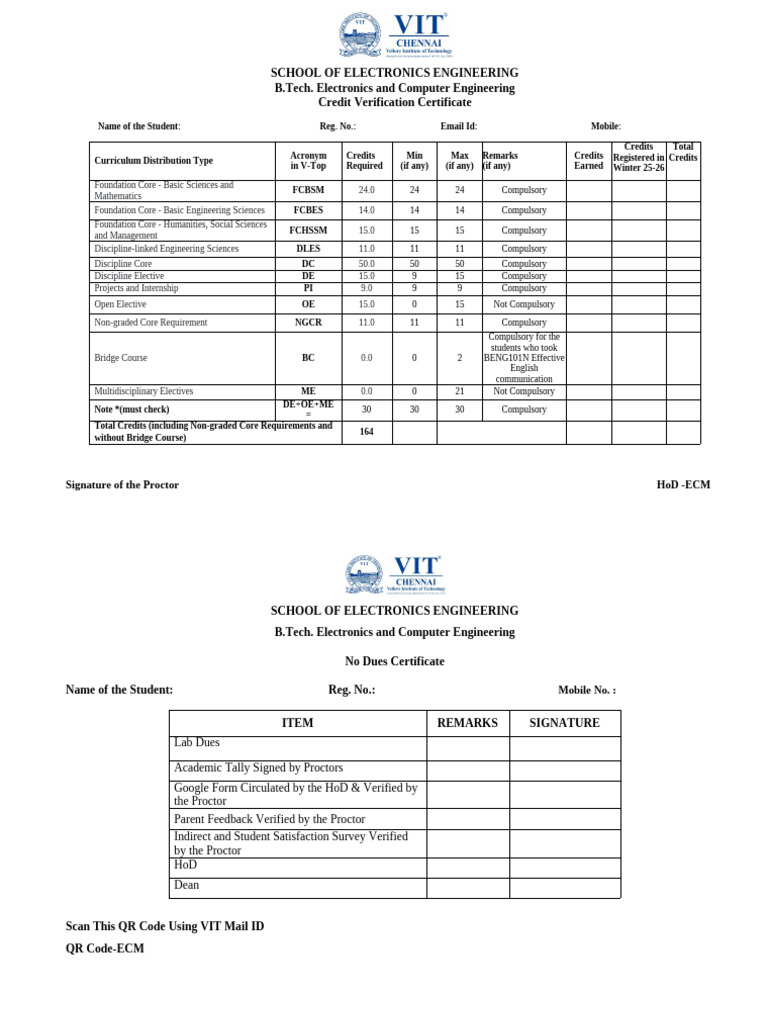 Credit Verification and No Dues Form 2026-ECM | PDF