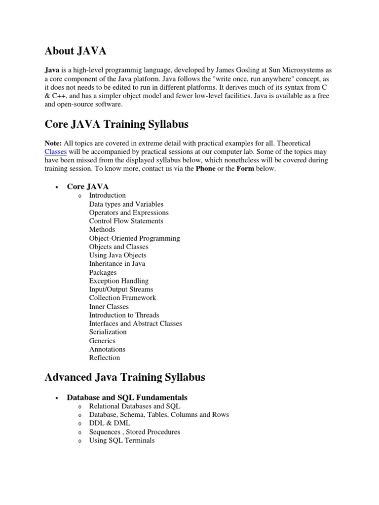 Java Syllabus | PDF | Java Server Pages | Java (Programming Language)