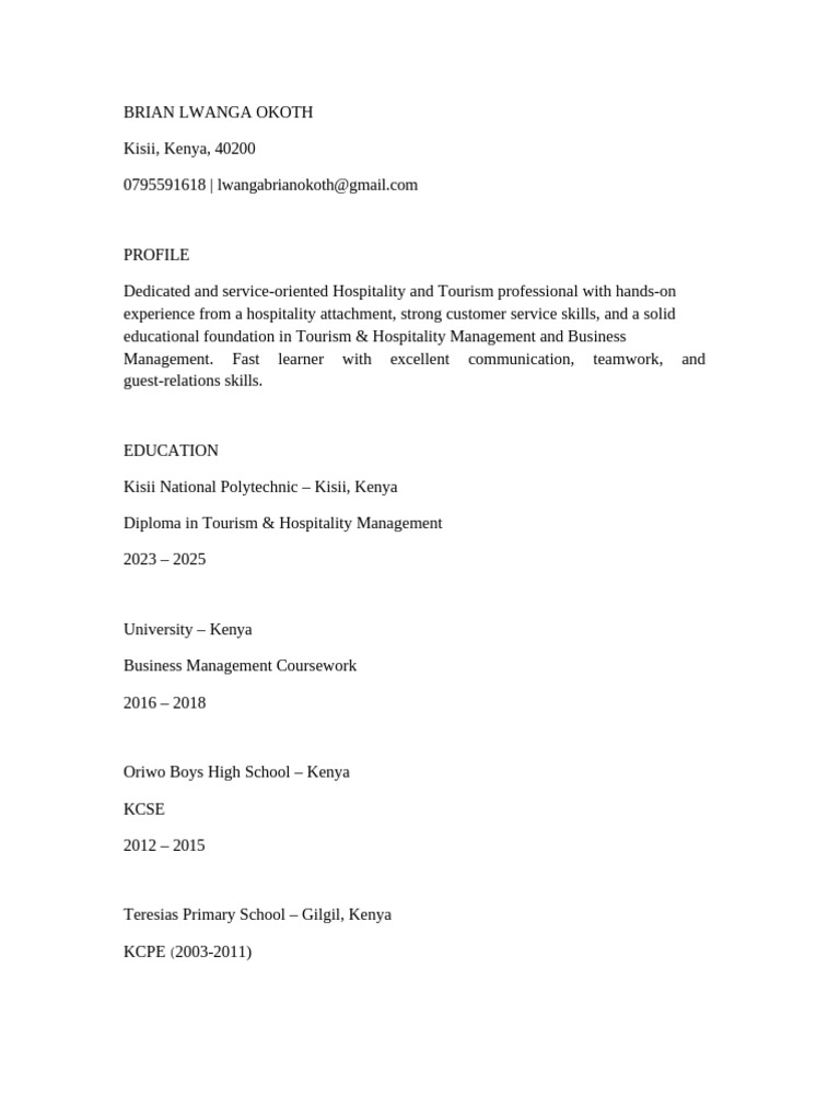 Brian Lwanga Okoth ATS CV | PDF