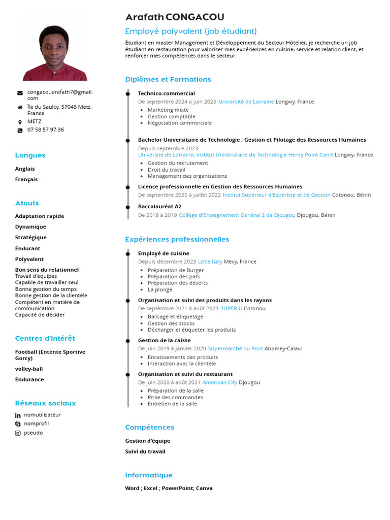Copie CV 2025-09-06 Arafath Congacou | PDF | France