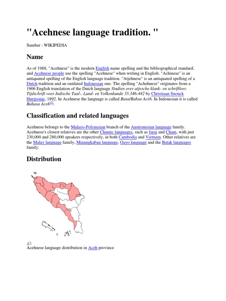 Acehnese Language Tradition PDF Languages Language Arts & Discipline