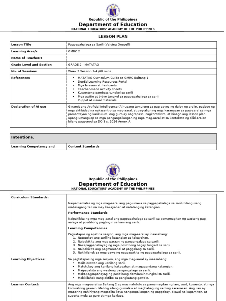 GMRC 2 Week 2 Lesson Plan Template | PDF