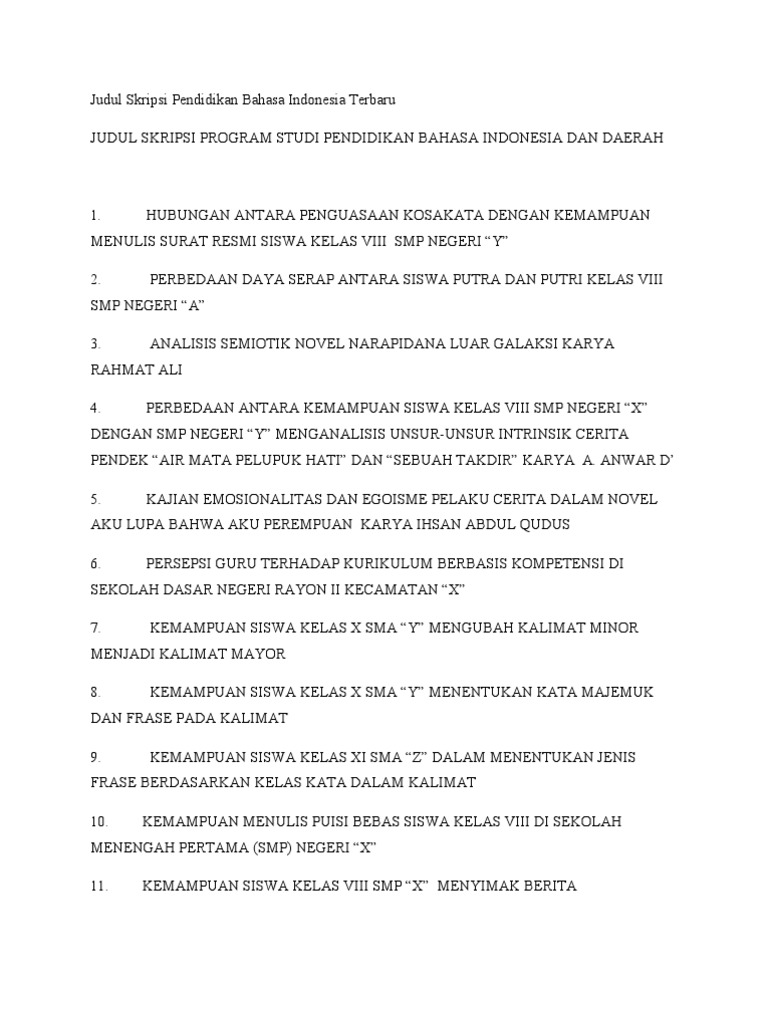 Judul Skripsi Pendidikan Bahasa Indonesia Terbaru