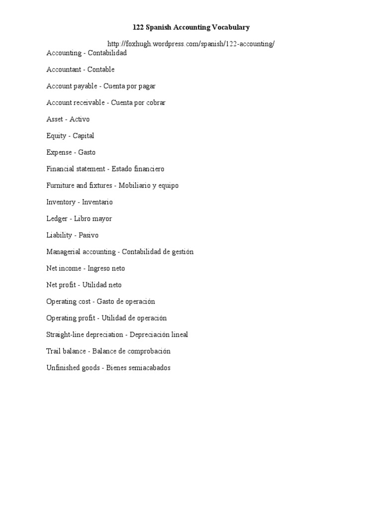 122 Spanish Accounting Vocabulary PDF Industrias Business