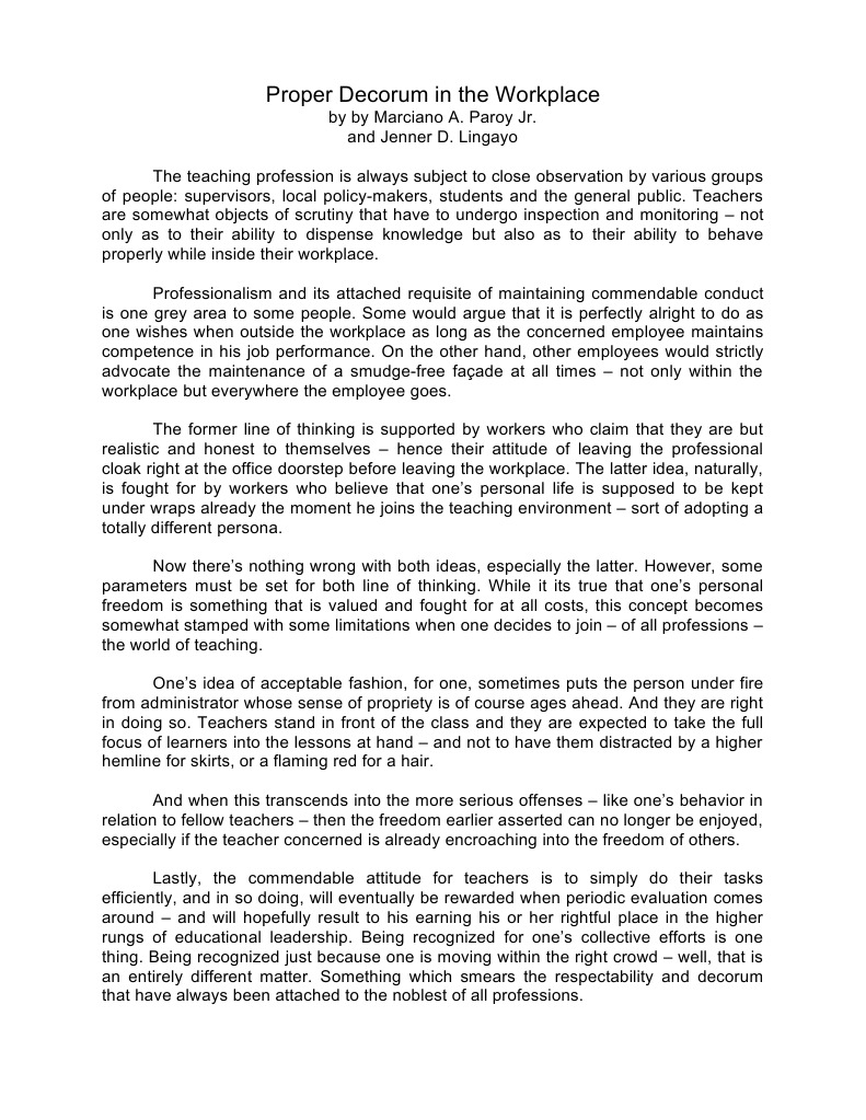 Proper Decorum in The Workplace | PDF | Teachers | Cognitive Science